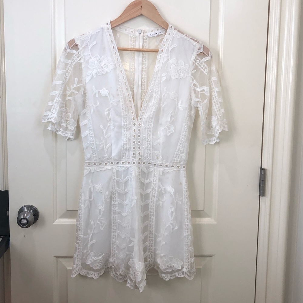 Socialite white lace romper size small